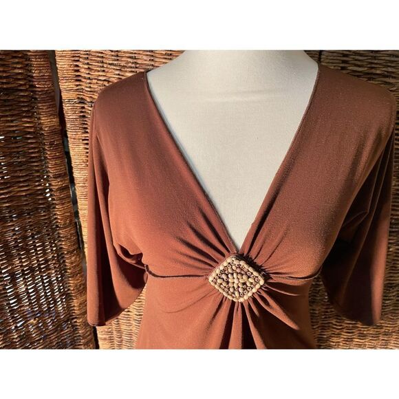 Design Works V-neck Brown Boho Blouse Size Medium - Picture 6 of 12